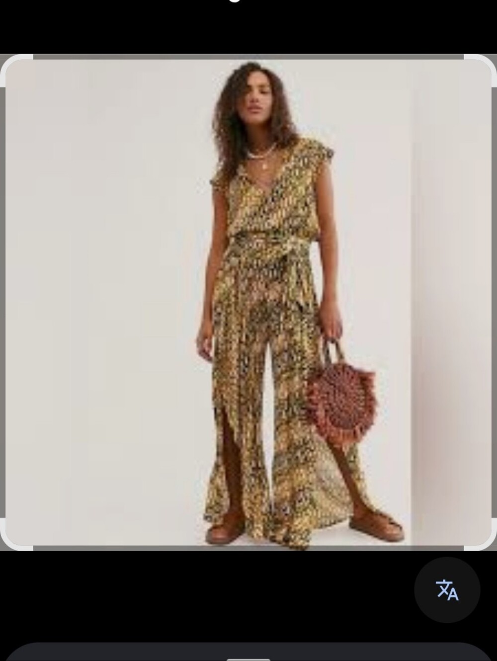 Free People Yellow Multi Printed Wide-Leg Split Jumpsuit